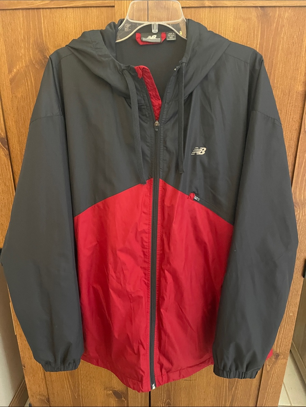 New Balance Red and Black Hooded Windbreaker Jacket